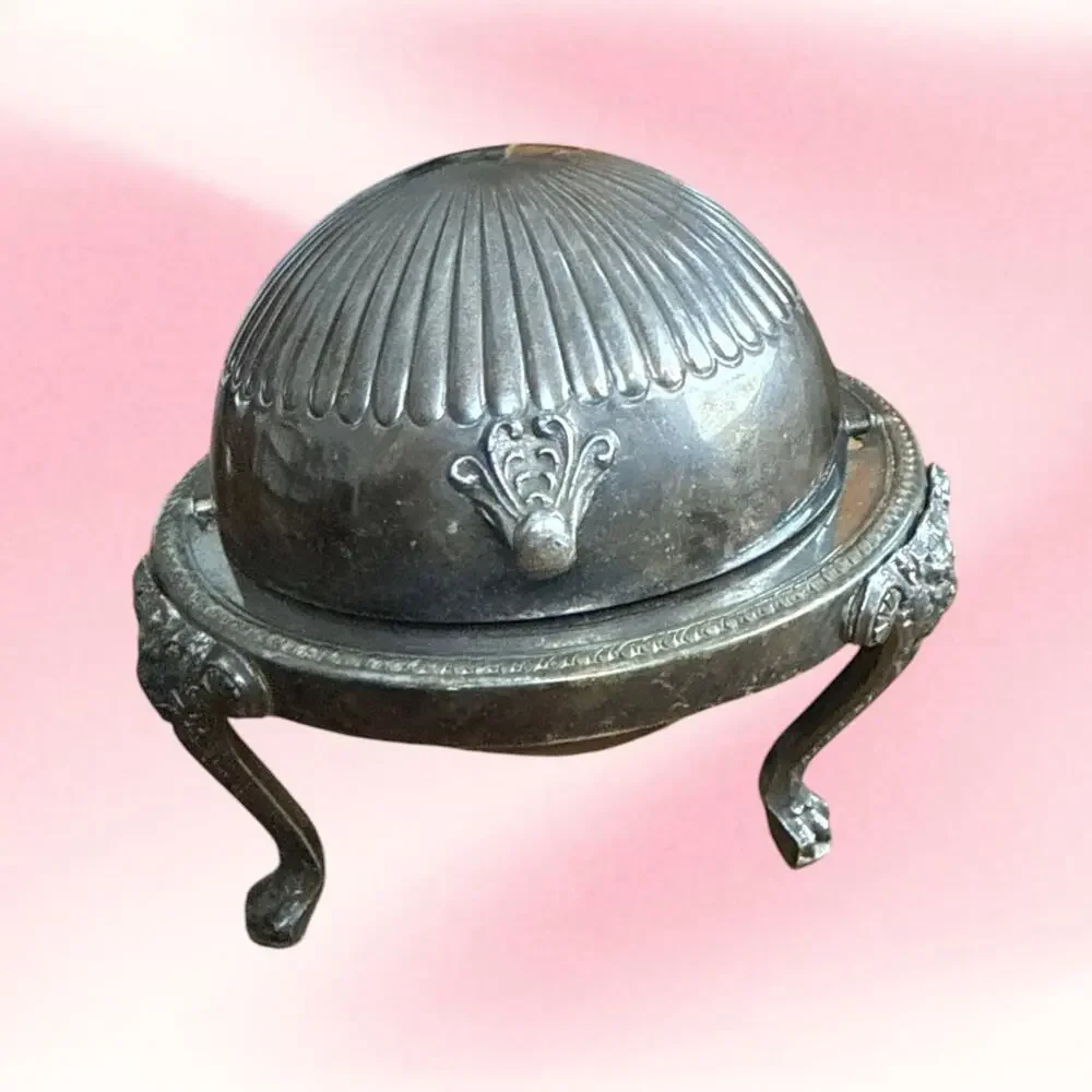 Vintage FB Rogers Silverplate Butter Dish Lion Head Paw Feet Grandmillennial